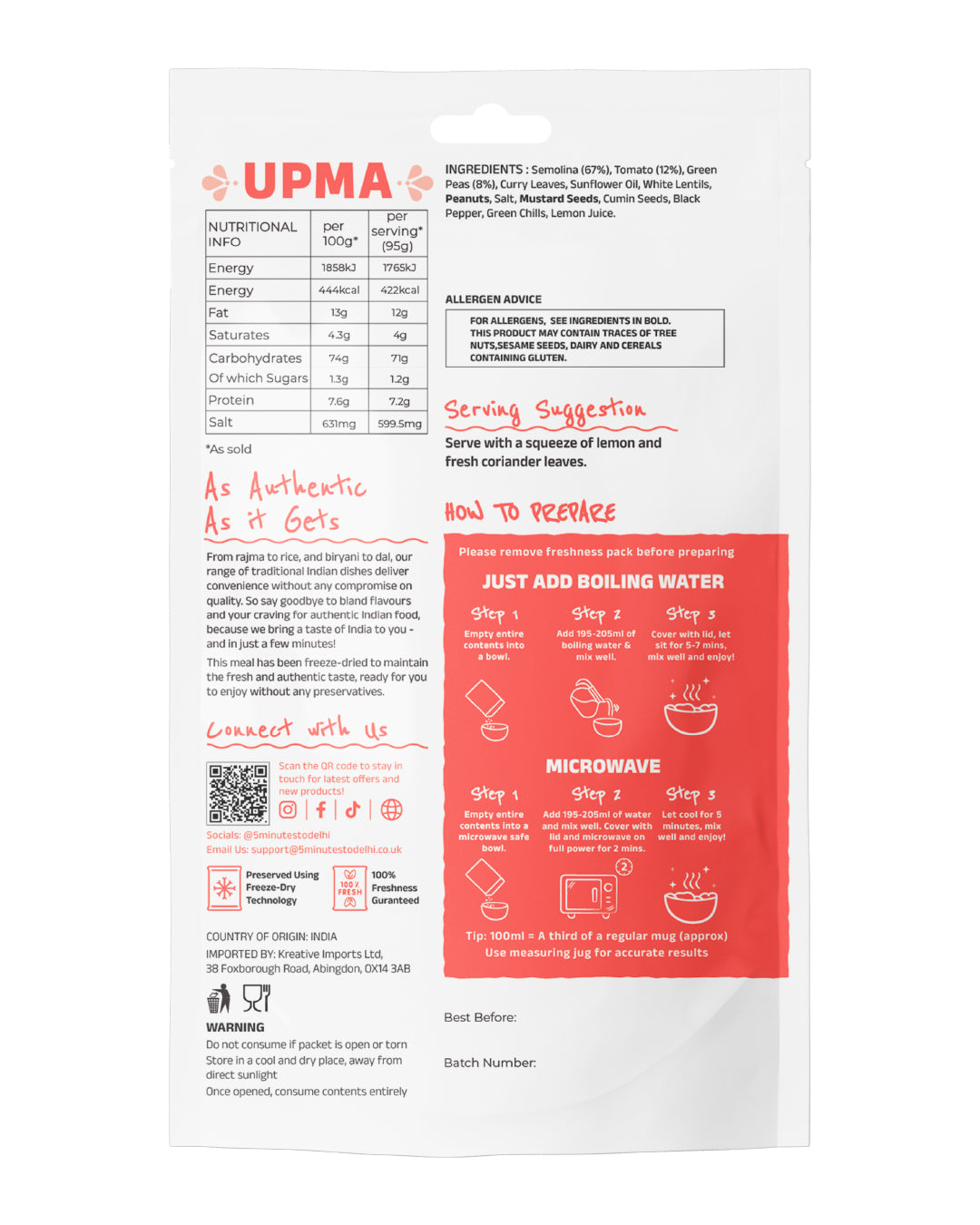 Upma (Vegan) Instant Meal | Ready to Eat in Minutes | LIMITED EDITION FLAVOUR