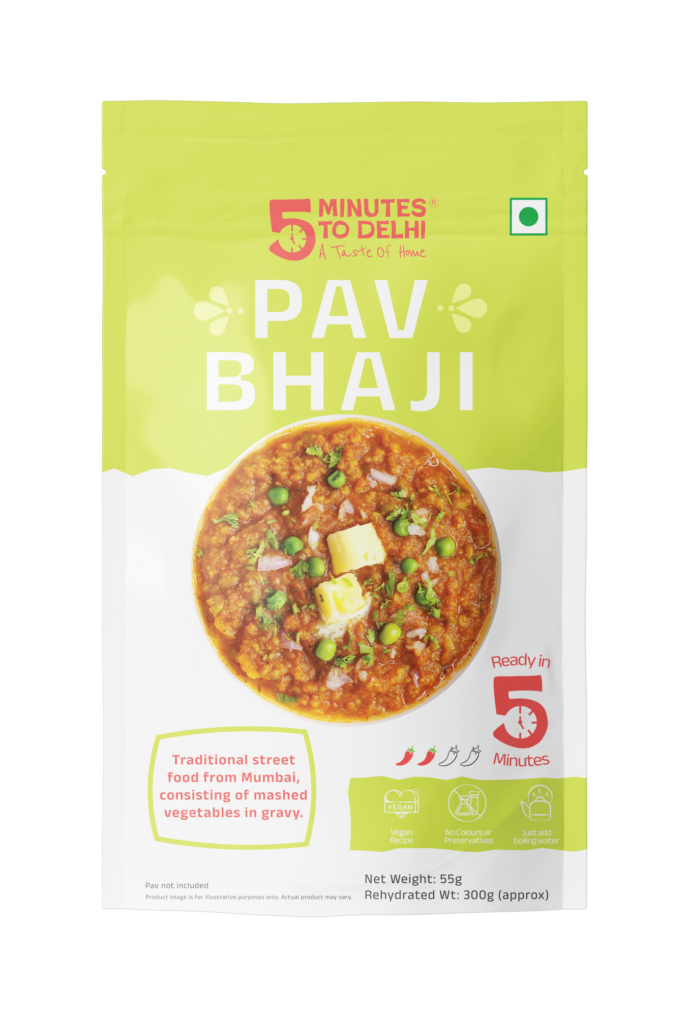 Authentic Pav Bhaji Indian Street Food - Vegan Meal, Ready-to-Eat in Minutes