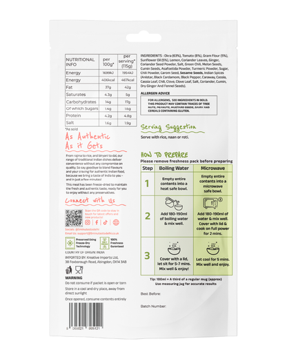 Bhindi Masala (Vegan) Instant Meal | Ready to Eat in Minutes