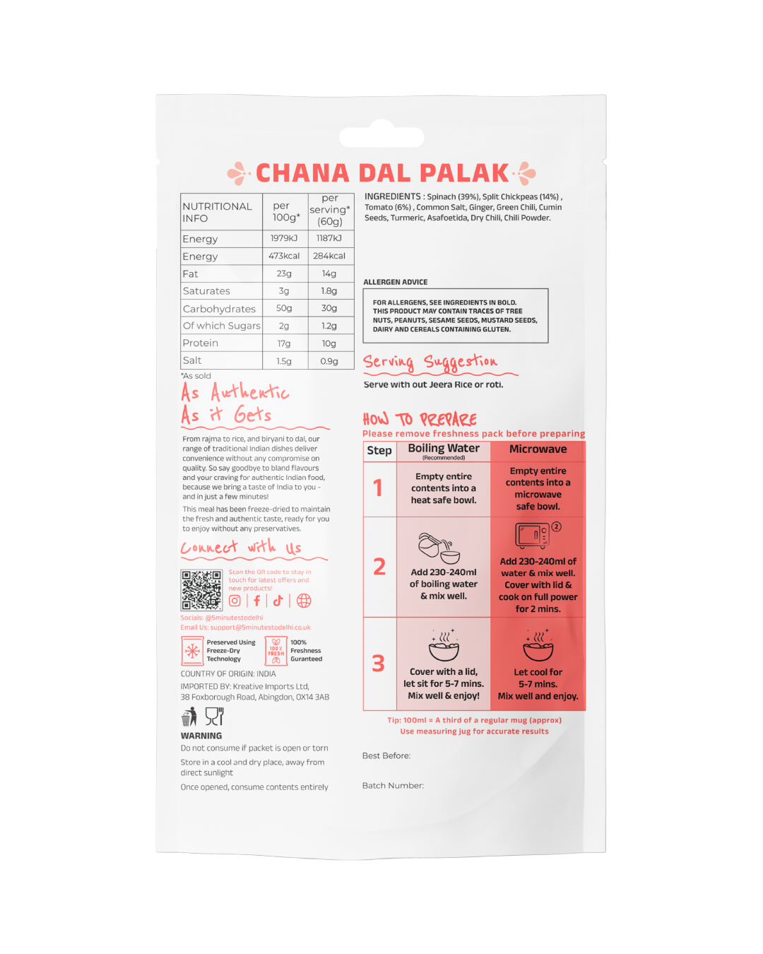 Chana Dal Palak (Vegan) Instant Meal | Ready to Eat in Minutes | LIMITED EDITION FLAVOUR